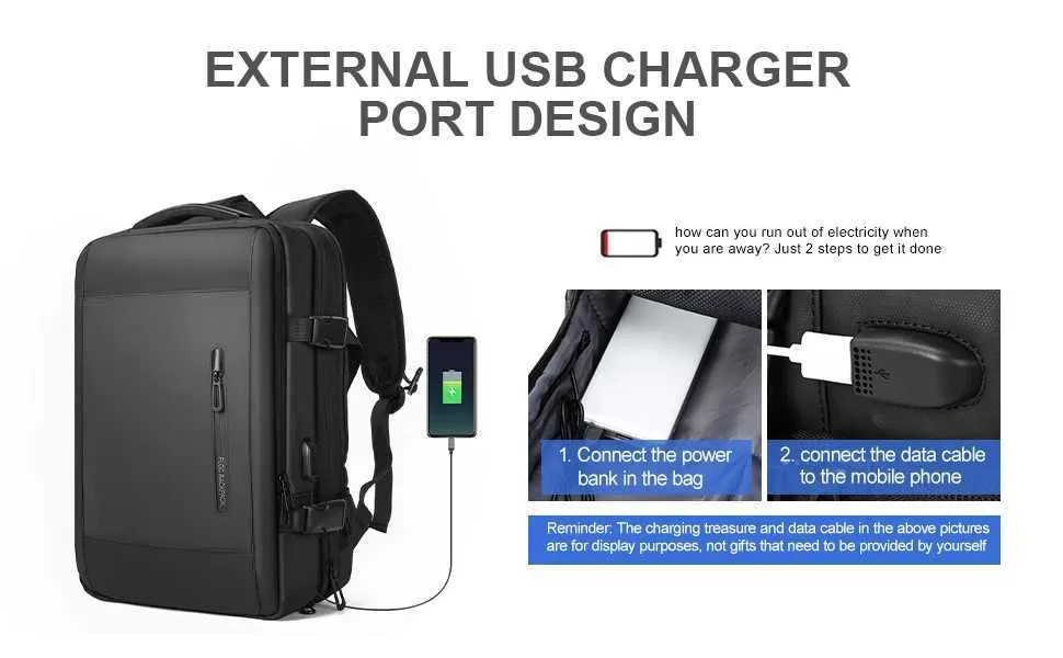 Sac à dos de voyage minimaliste pour homme, grand et extensible, pour ordinateur portable de 17 pouces, antivol, avec chargeur USB 241107_voghion.com