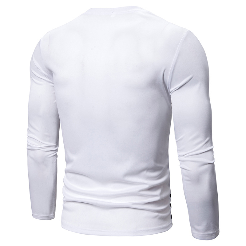 2024 Autumn New Long Sleeved Patchwork Round Neck Men's T-shirt European Size Slim Fit Casual Top_viptrois.com