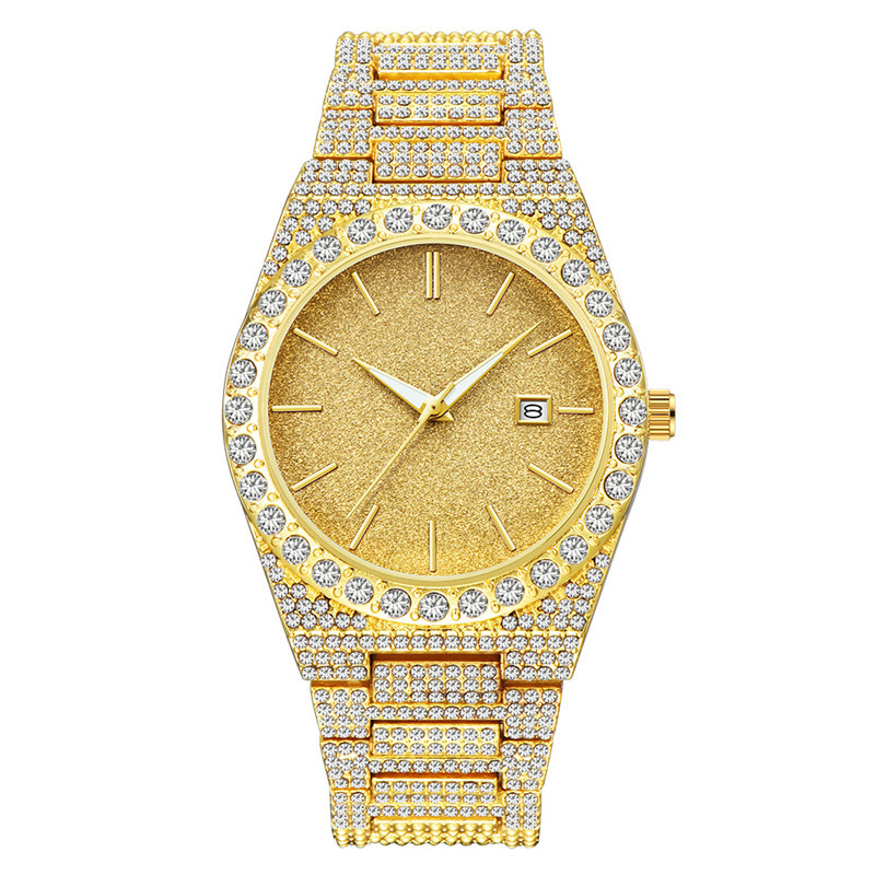 Orologio da uomo al quarzo con calendario in oro e argento con diamanti e datario - Cassa e cinturino in lega - Diverse opzioni di colore_voghion.com
