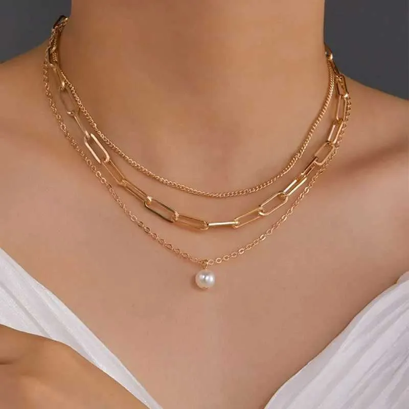 Colliers Collier à breloques en perles vintage Bijoux pour femmes Accessoires superposés pour filles Vêtements Cadeaux esthétiques Mode_voghion.com