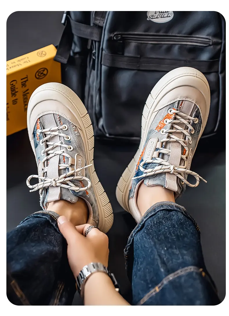 Washed Denim Board Shoes With Camouflage Print For Men_voghion.com