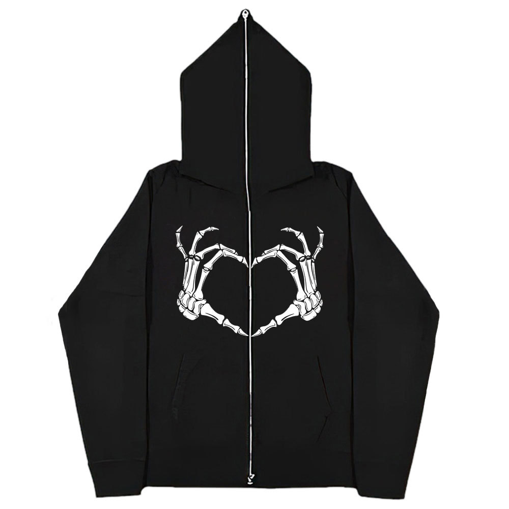 Herrenbekleidung 2024 dunkles Skelett schwarzes Sweatshirt Herren- und Damen-Hoodie Gothic-Paar Harajuku-Stil lässiger Reißverschluss-Sweatshirt-Trend_voghion.com
