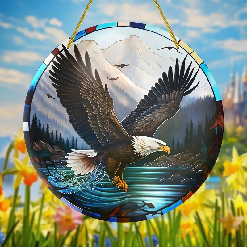 8" Weißkopfseeadler-Sonnenfänger - Buntes, rundes Acryl. Perfekte Sommerdekoration für Fenster/Veranda/Wand. Toller Kranz als Mittelstück oder Heimdekoration._voghion.com