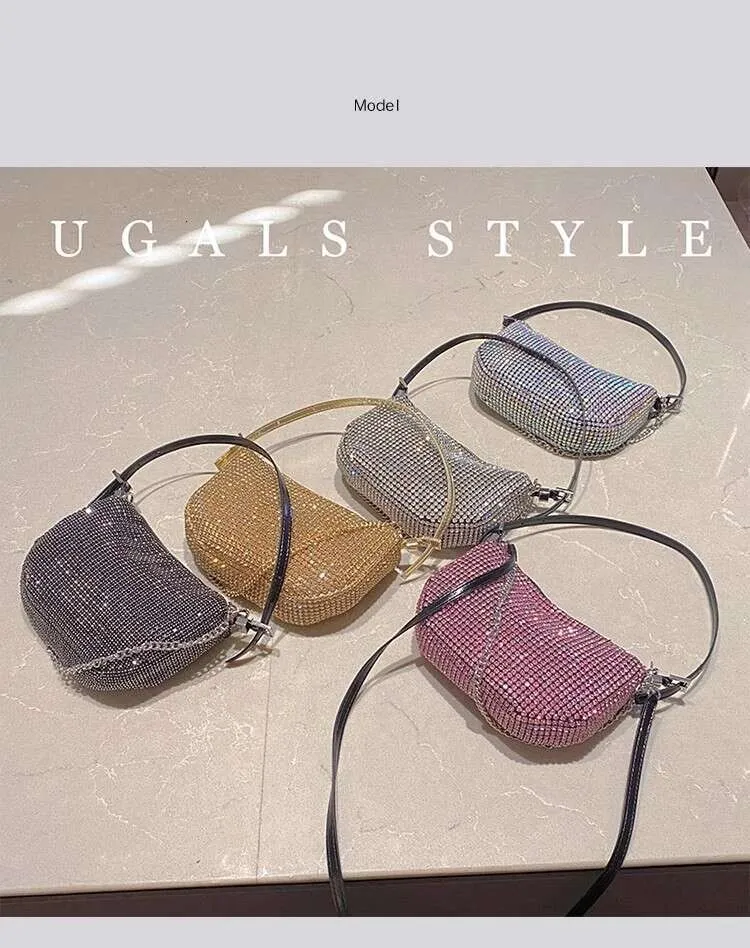 Crystal Rhie Dia Fashion Half Moon Borsa da donna Bg Shiny Even Wedd Party Clutch Borsa a tracolla Street_voghion.com