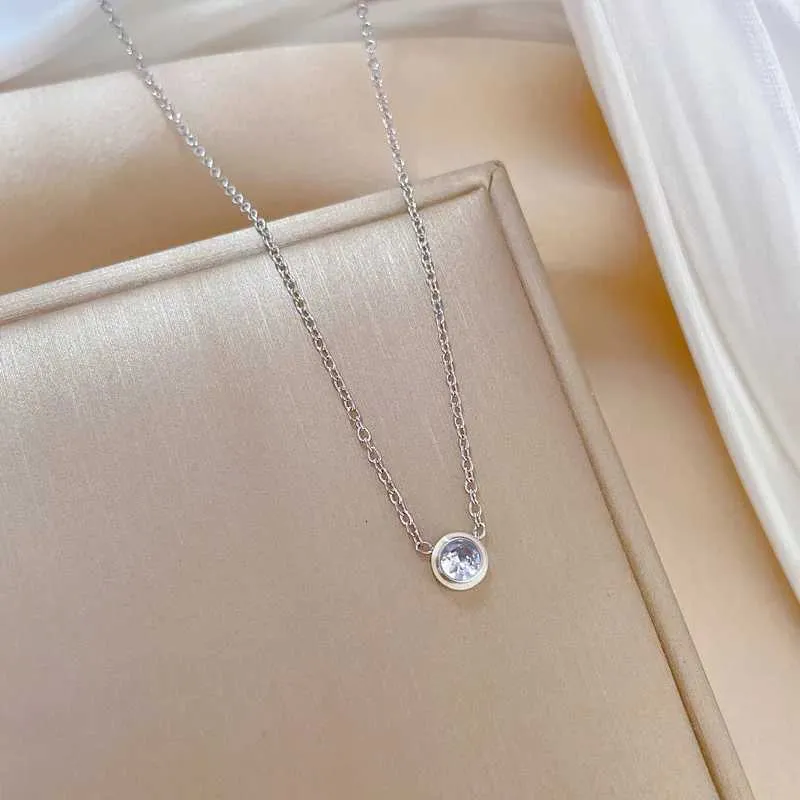 Collane alla moda e squisite, stile semplice con zirconi, collana in acciaio inossidabile, classico, retrò, romantico, bianco._voghion.com