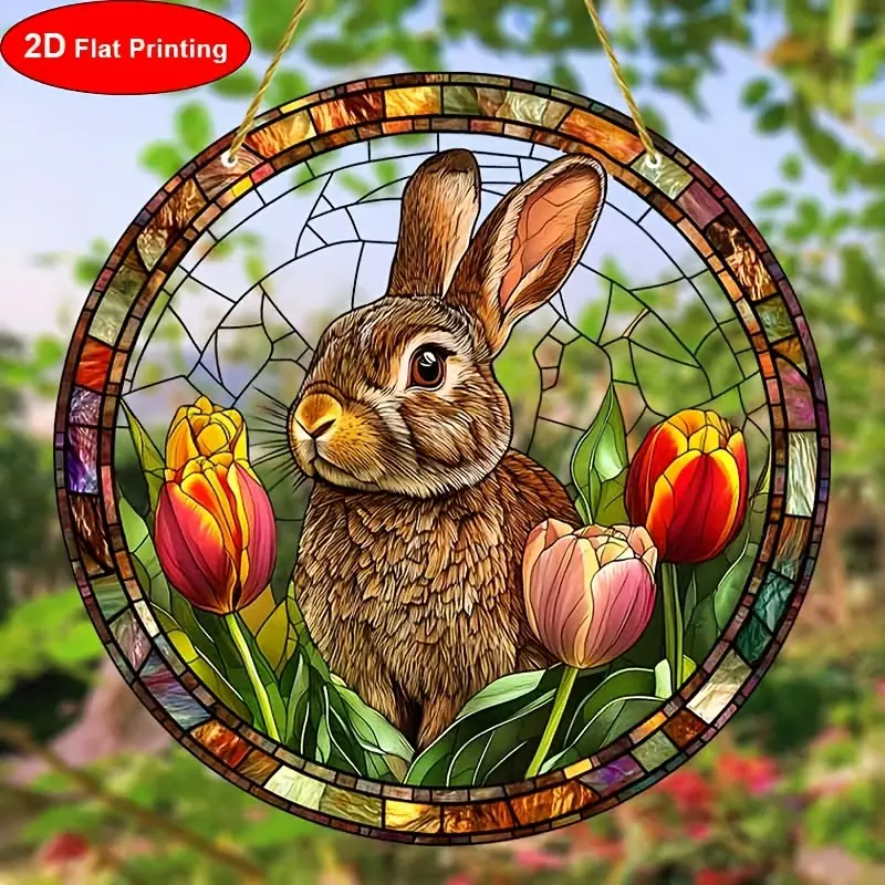 Attrape-soleil lapin lumineux - Art acrylique teinté 9" . Décoration printanière pour les célébrations de Pâques ou le charme de la chambre._voghion.com