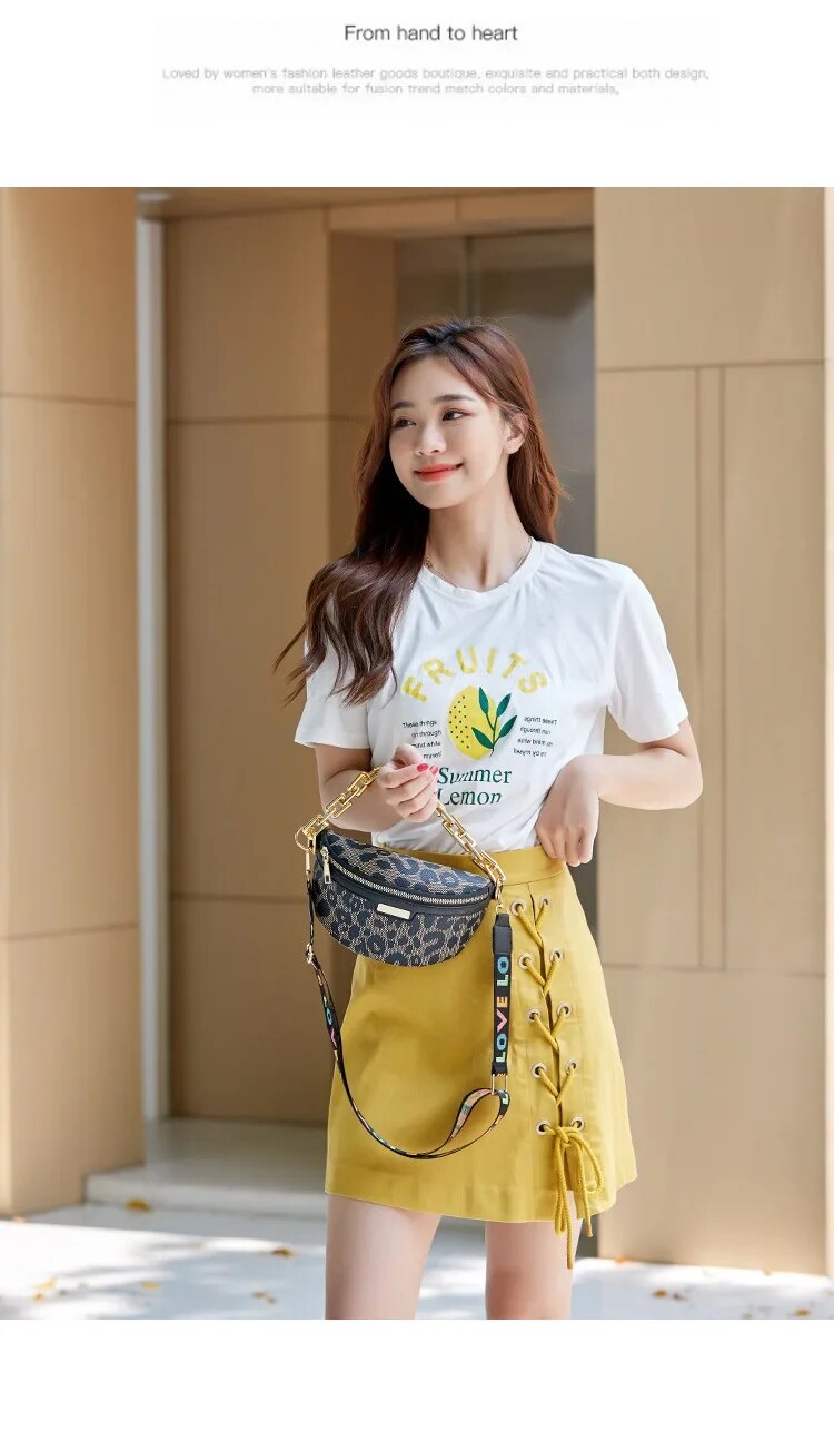 Sac banane bandoulière tendance femme 2023, imprimé léopard simple et décontracté, porté épaule ou buste._voghion.com