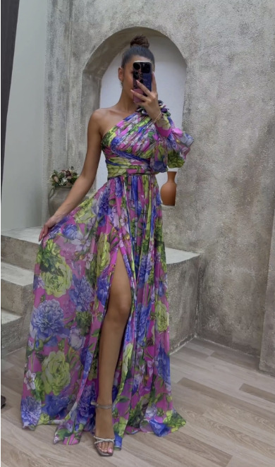 Women's Fashion Floral Dress Long Skirt High-end Floral Skirt_voghion.com