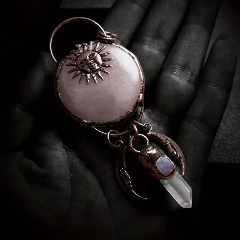 Anhänger Halsketten Yeevaa Sonne Mondform mit natürlichem Kristallstein für DIY Schmuckherstellung Zubehör Halloween_voghion.com