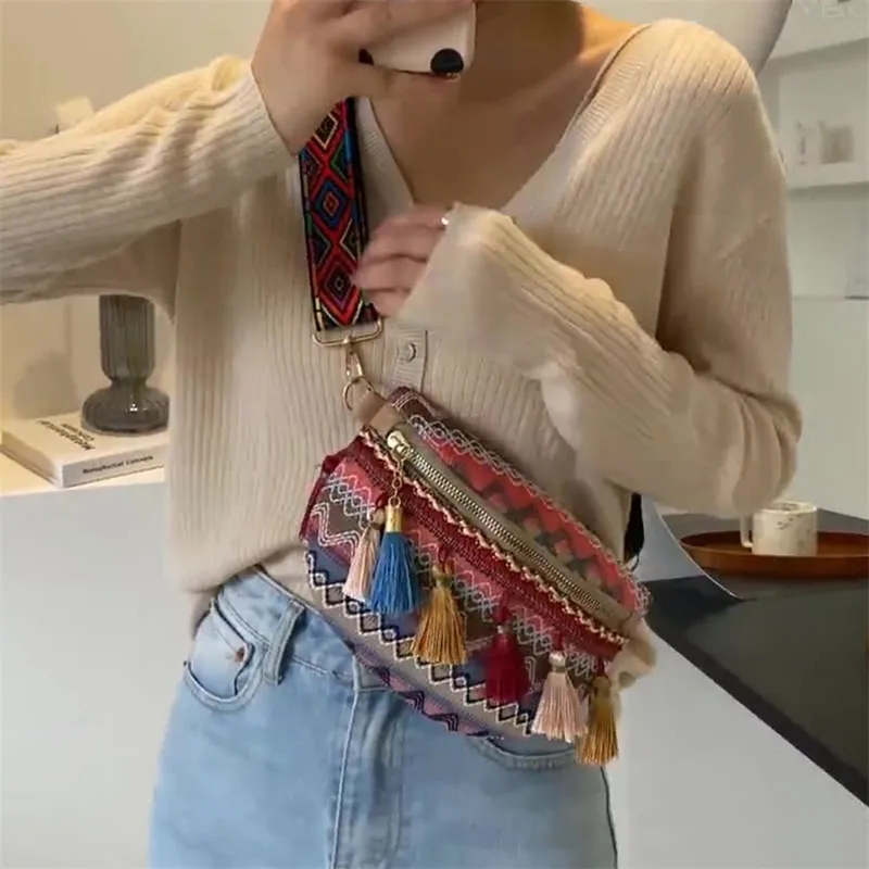 1 borsa a tracolla da donna in pelle intrecciata con nappa, stile retrò, Xinkan, tendenza moda_voghion.com