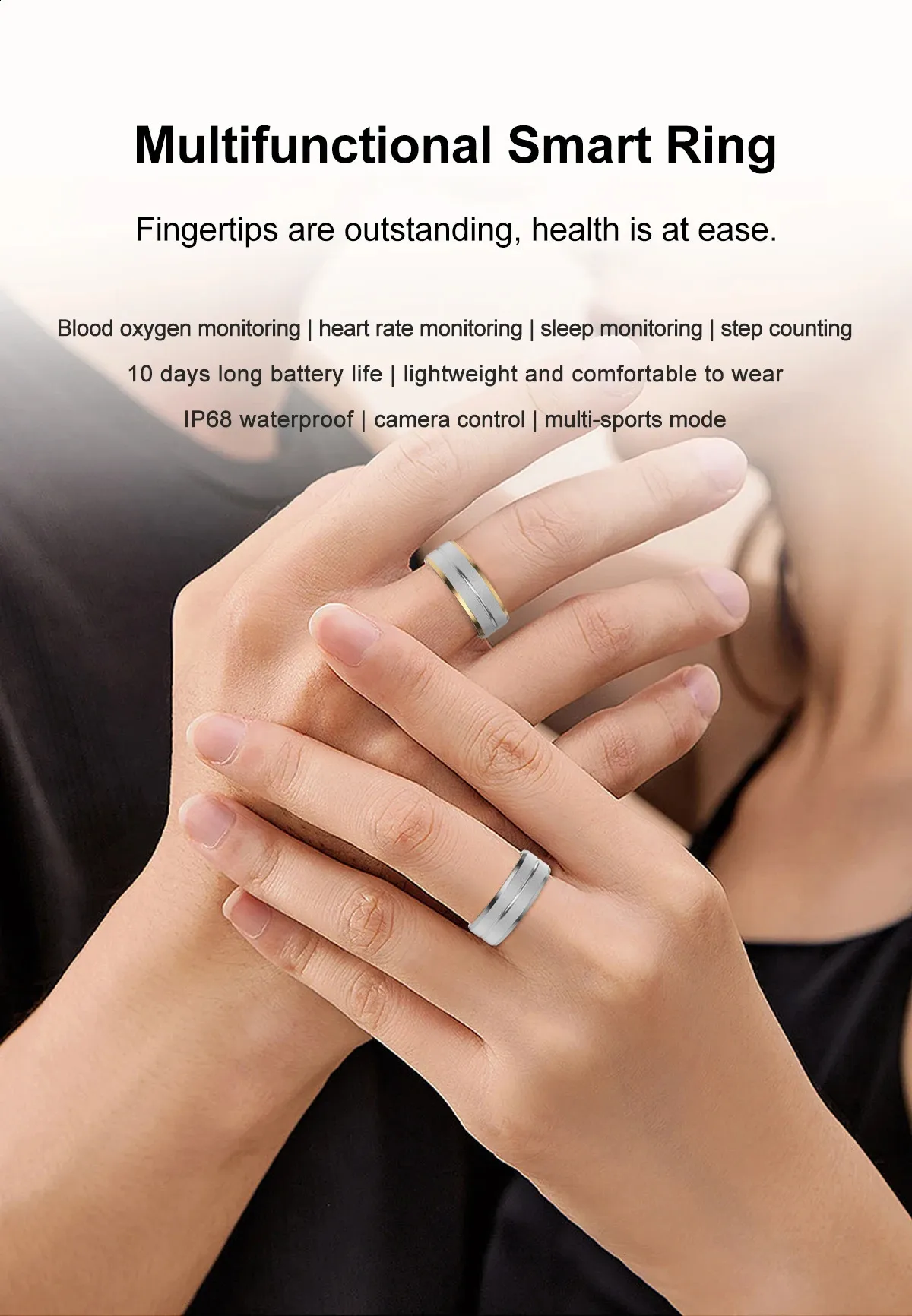 Smart Bracelet Heart Rate Monitoring Waterproof Blood Oxygen Sleep Sport Health Tracker Finger Digital Ring 240730_voghion.com
