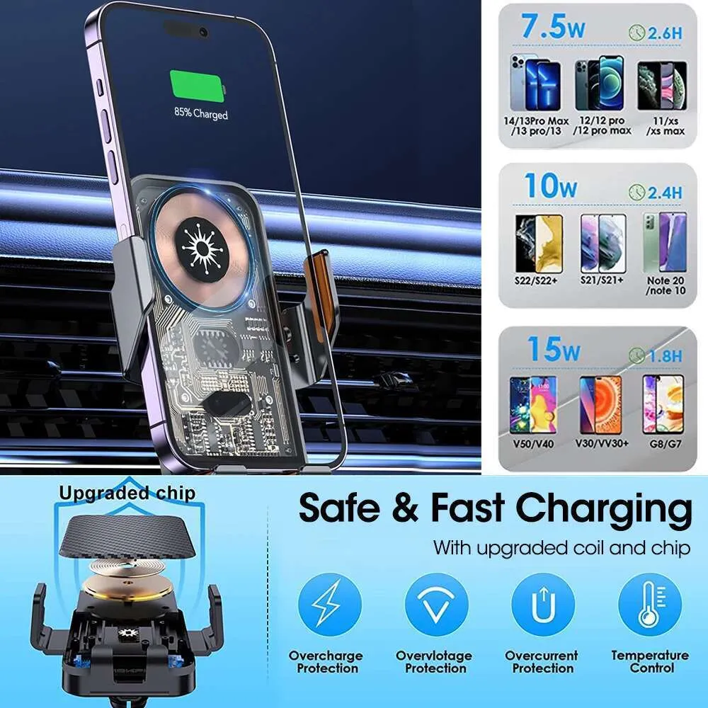 Supporto per caricabatterie wireless per auto da 15 W, a infrarossi, con morsetto automatico, per ricarica rapida, supporto per bocchetta dell'aria, supporto per telefono_voghion.com