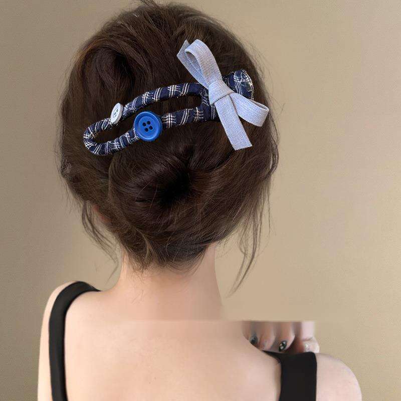 Hai Tian Blue~Blue Button Straight Clip Women's 2025 New High-end Back Of The Head Disc Hair Travel Hairpin_voghion.com