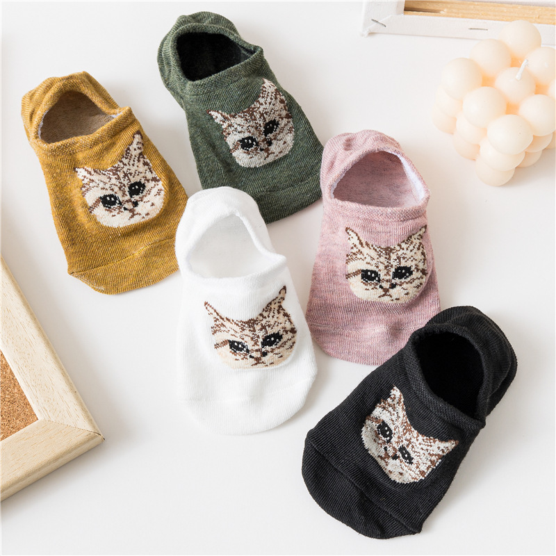 5 pezzi calzini da barca invisibili per donna testa di gatto maglia intrecciata traspirante calzini a forma di diamante per donna bocca superficiale antiscivolo senza tallone che cade_voghion.com