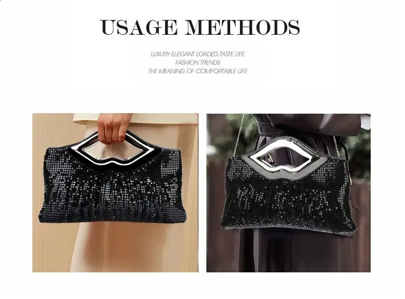 Womens Purse And Handbag Black Gold Sier Evening Sequin Shoulder Bag Female Wedding Clutch 240820_voghion.com