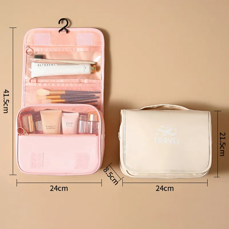 Trousse de maquillage portable de grande capacité avec crochet pour ranger les produits cosmétiques et les articles de toilette, idéale pour les voyages et les affaires._voghion.com