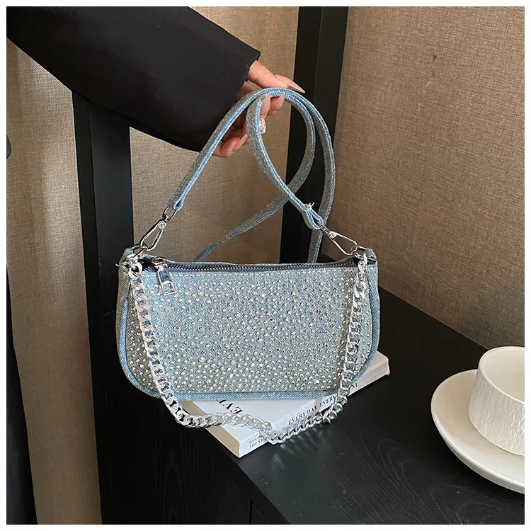 Koreanische Casual Denim Umhängetaschen Für Frauen Designer Handtaschen Und Geldbörsen 2024 Neue Pailletten Y2K Unterarm_voghion.com