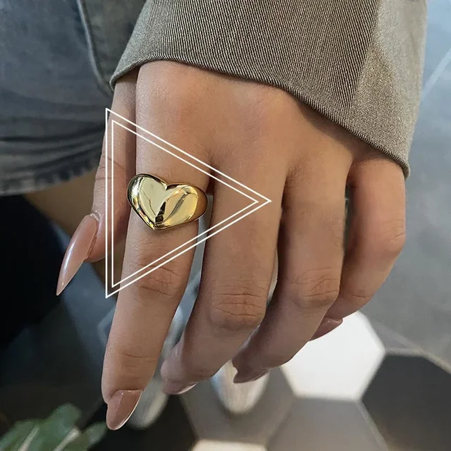 Fashion Stainless Steel Simple Smooth Metal Heart for Women Men Y2K Trendy Ring Korean Elegant Party Jewelry Couple Gifts_voghion.com
