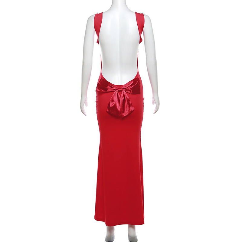 Women's Sexy Backless Bow Slim Hip Dress For Fashionable Ladies_voghion.com