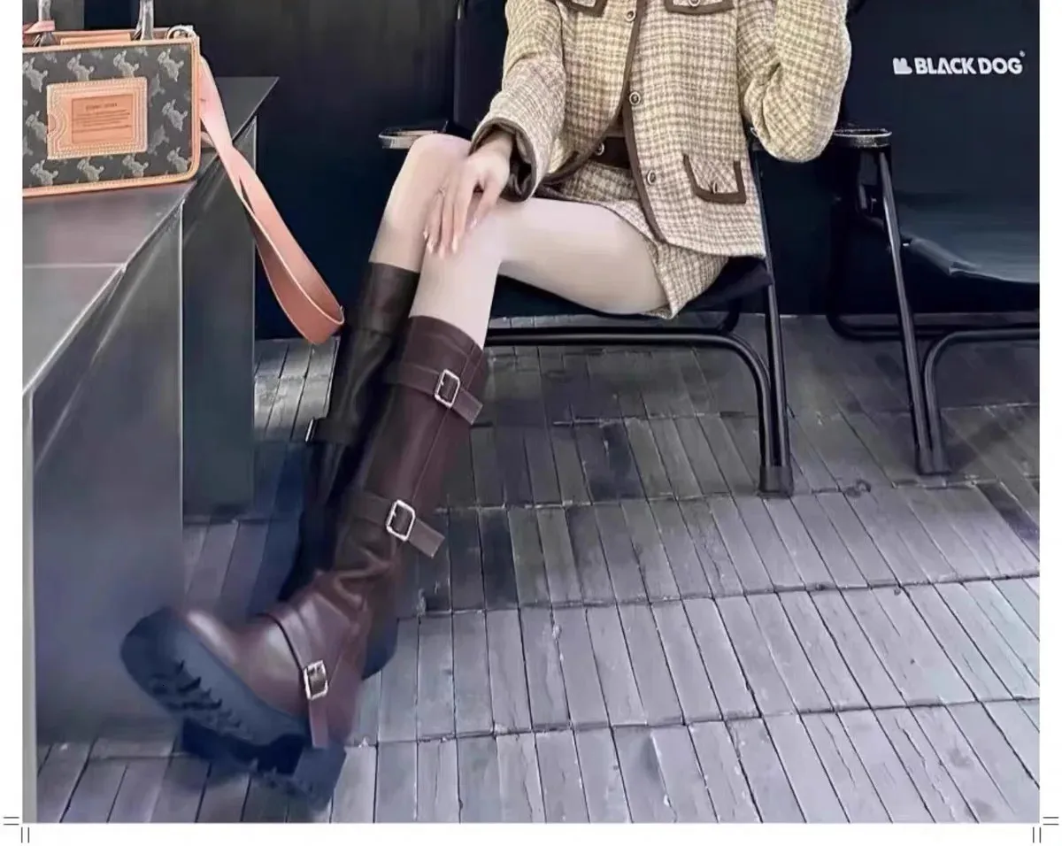 Bottes au genou pour femmes automne boucle de ceinture épaisse robe d'extérieur talons hauts pour femmes atos 241007_voghion.com