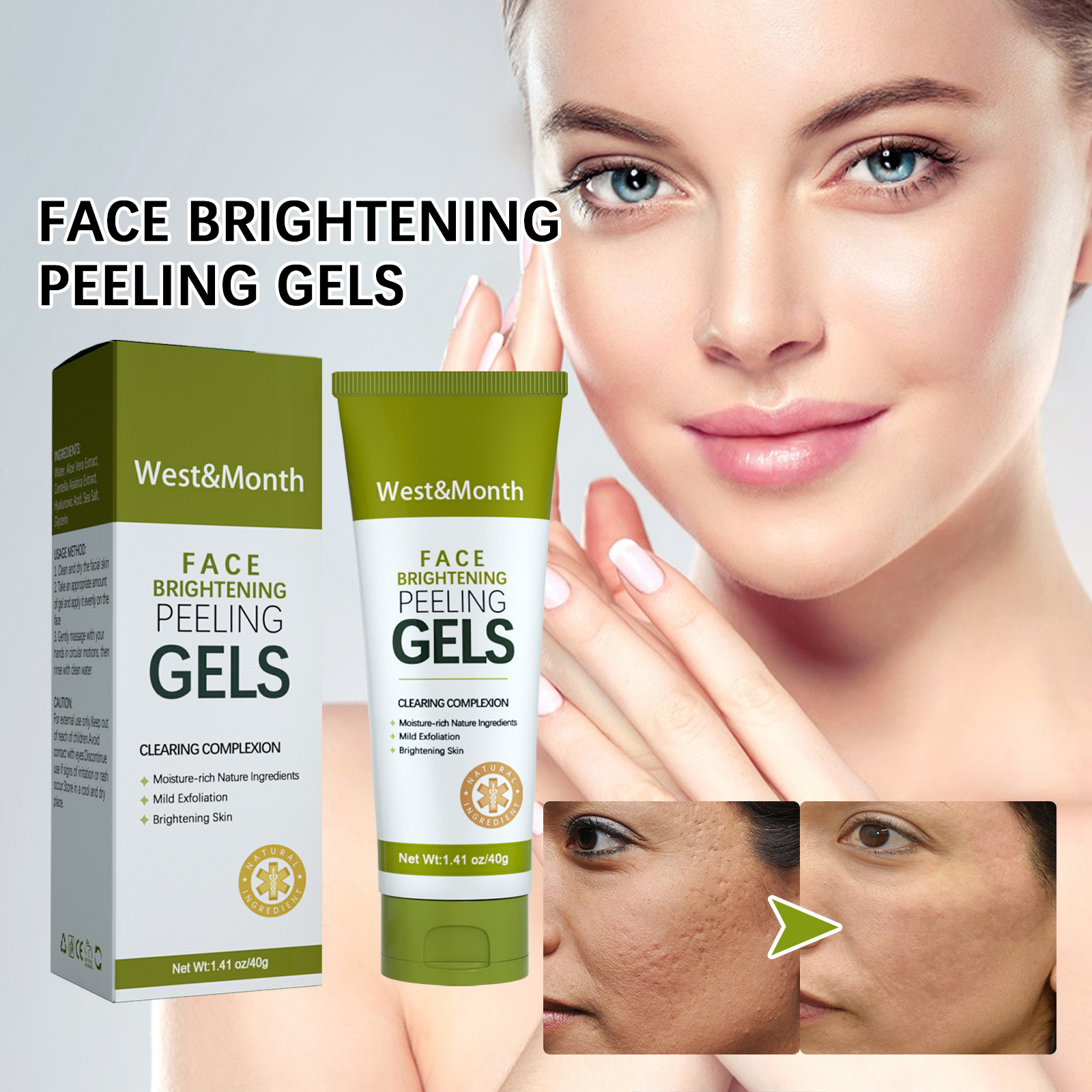 Gelul iluminator și exfoliant West&Month curăță în profunzime pielea cutanată, regenerează porii, hidratează și tonifică pielea._voghion.com