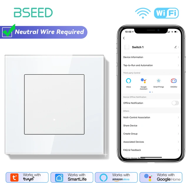 Διακόπτες τοίχου BSEED Wifi 1/2/3Gang με κουμπιά κλικ, εφαρμογή Tuya Smart Life με πρίζες ρεύματος EU, γυάλινα πλαίσια USB_voghion.com
