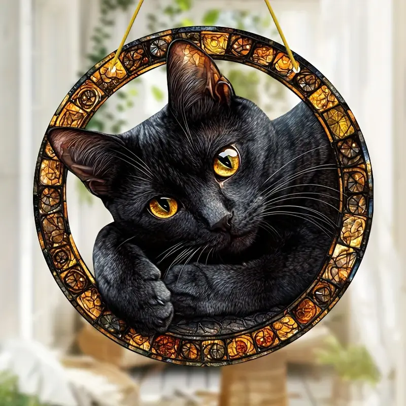Midnight Feline Zonnevanger - 20 cm Mystiek Acrylkunstwerk. Betoverende decoratie voor op de veranda of op kantoor, het hele jaar door, een purrfect cadeau voor kattenliefhebbers._voghion.com
