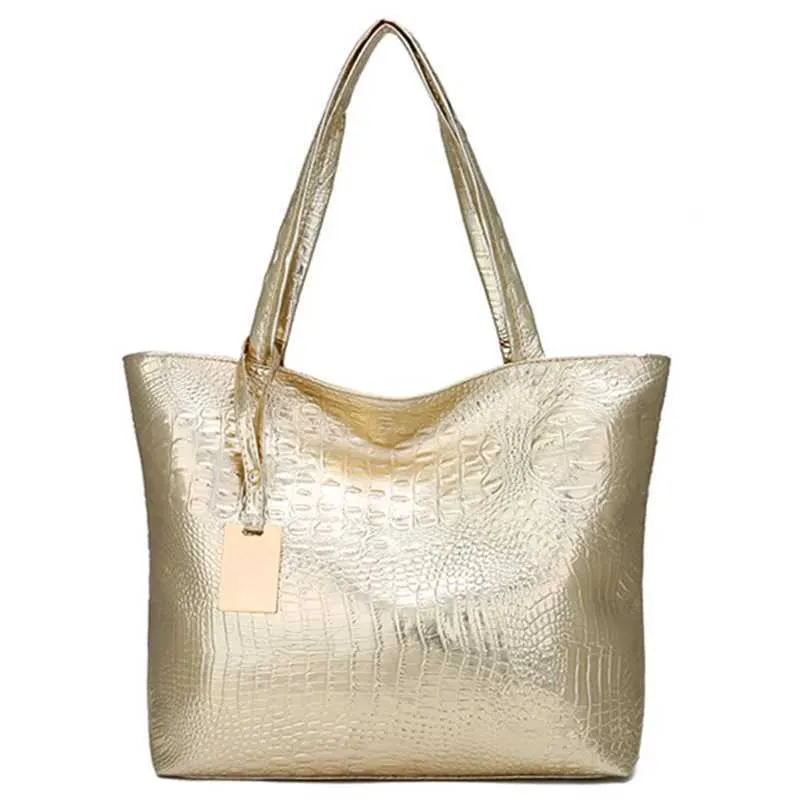 Elegant Large Tote Shoulder Handbag In Black Gold And Silver_voghion.com