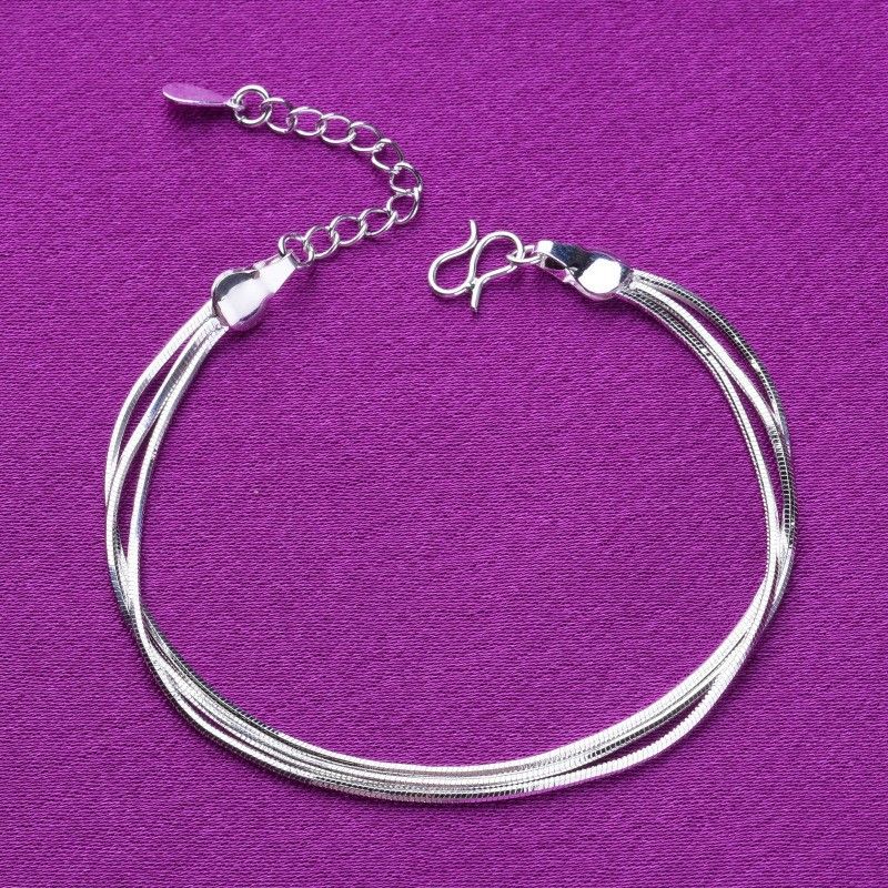 Sier Foot Classic Basic Multi E Three Layer Snake Bone Chain Style Women's Bracelet_voghion.com