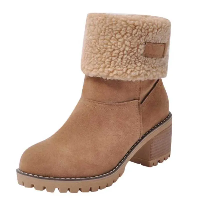 Casual Female Winter Fur Snow Warm Plush Womens Shoes Square High Heel Ankle Boots Black Botas De Mujer J241130_voghion.com