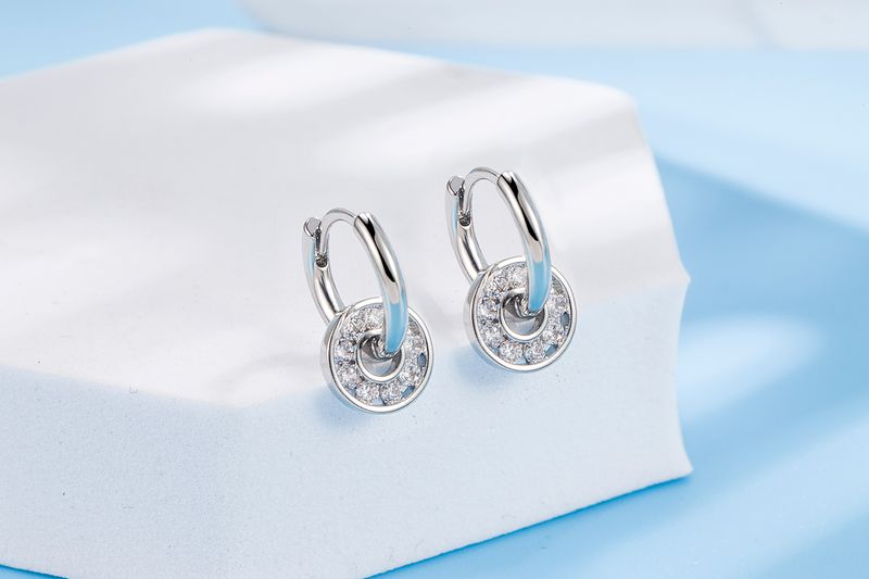 Orecchini a cerchio portafortuna romantici per donne, alla moda, con personalità geometrica, rotondi, in pietra, con fibbie per le orecchie, creativi._voghion.com