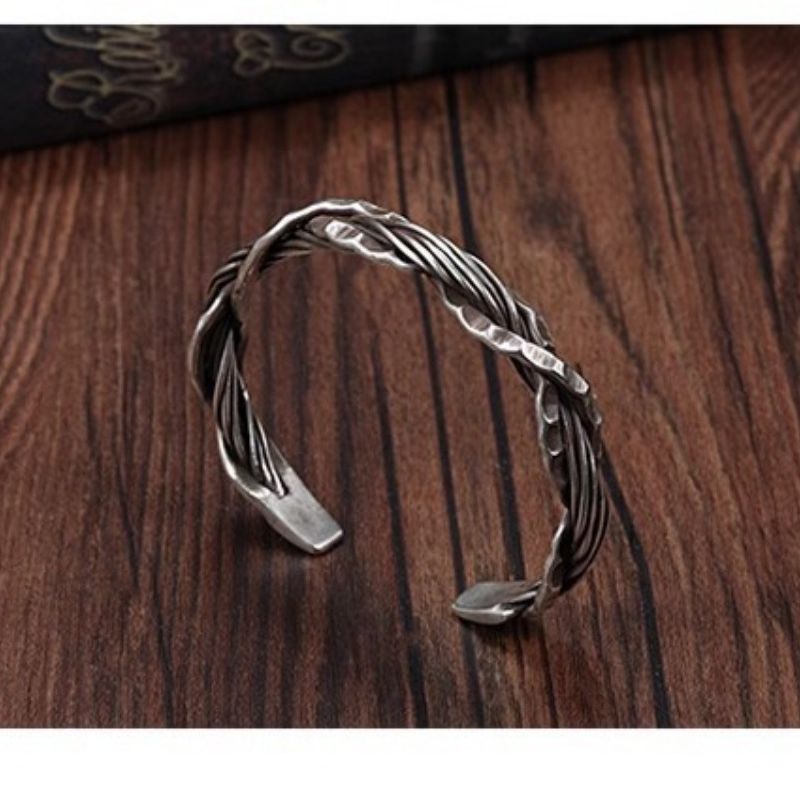 Nouveau Bracelet thaïlandais martelé à la main en filigrane tressé pour hommes, Vintage, ouvert,_voghion.com