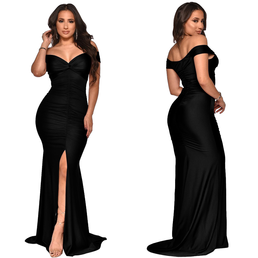 Damenkleid Mit V-ausschnitt One-shoulder-stil Und Schlitz Sommer_voghion.com