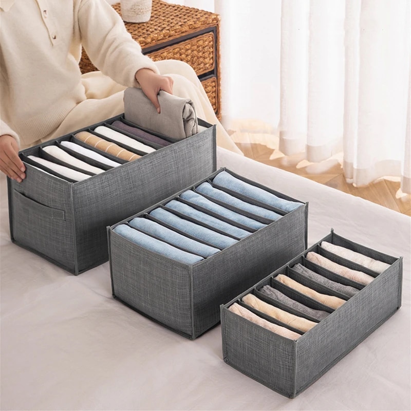 1pc Pants Storage Box, Jeans Divider Storage Box, Wardrobe 9 Grids Storage Basket_voghion.com