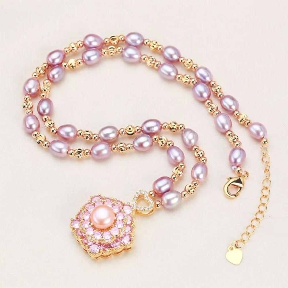Parelketting met draaibare bloemhanger voor dames_voghion.com