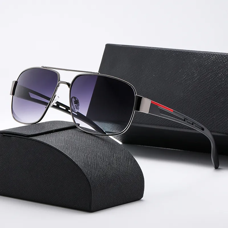 Vintage Square Metalowe Okulary Przeciwsłoneczne Męskie Do Jazdy Polaryzacyjne Czarne Prostokątne Ramki Outdoor Gradient Gun Szary Czerwona Linia_voghion.com