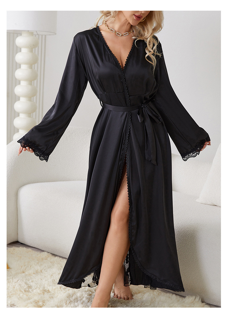 Pijamale sexy pentru femei, pijamale din plasă, din mătase gheață, lungi, pentru noapte, halat de noapte exterior_voghion.com