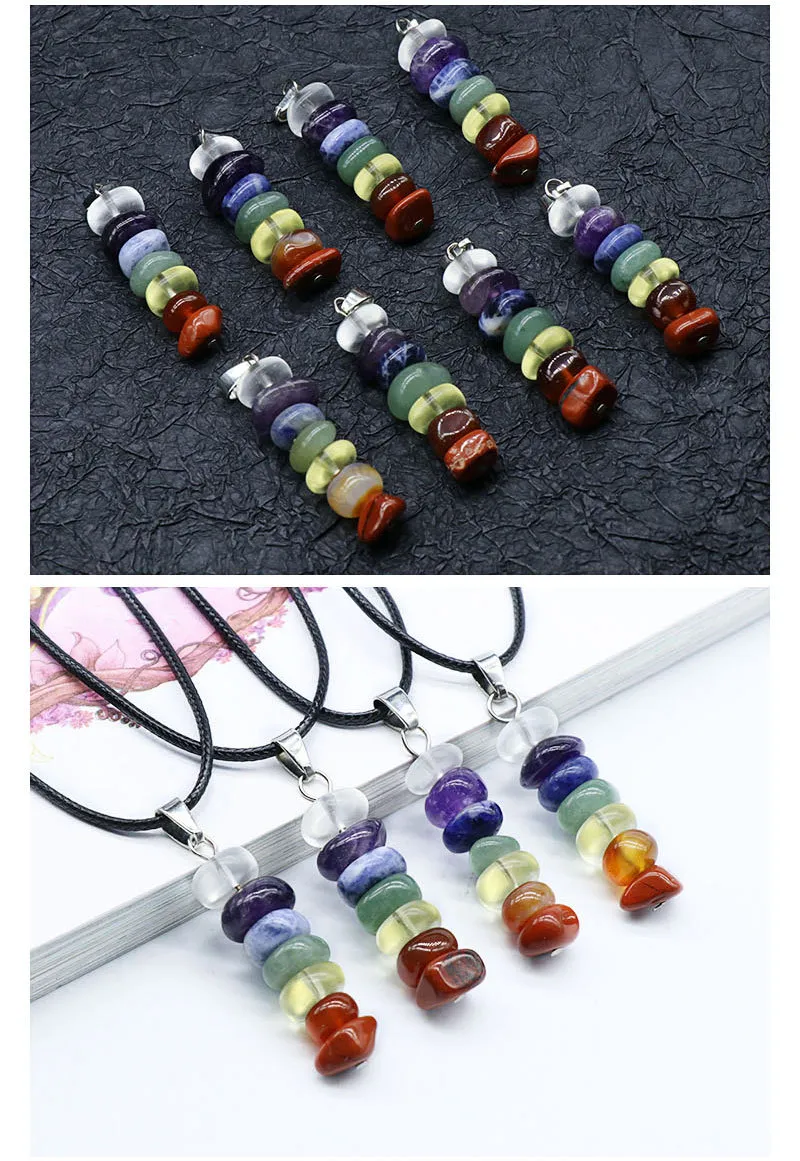 Colliers pendentifs Collier en pierre de chakra naturelle Amulette Cristal brut Quartz Améthystes Agates Guérison Reiki féminine_voghion.com