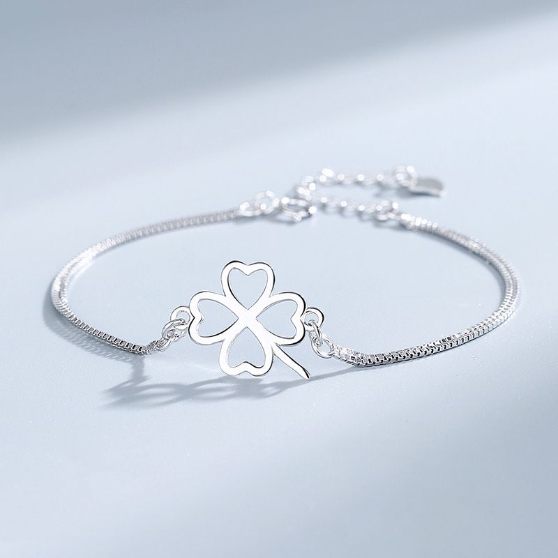 S quadrifoglio per ragazze, argento sterling, design di nicchia, gioielli per le mani, personalità alla moda, braccialetto versatile_voghion.com