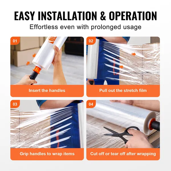 Pellicola estensibile VEVOR, 15 pollici x 1200 piedi, confezione da 4, rotolo di pellicola estensibile trasparente e resistente per uso industriale calibro 80, pellicola estensibile termoretraibile per impieghi gravosi_voghion.com