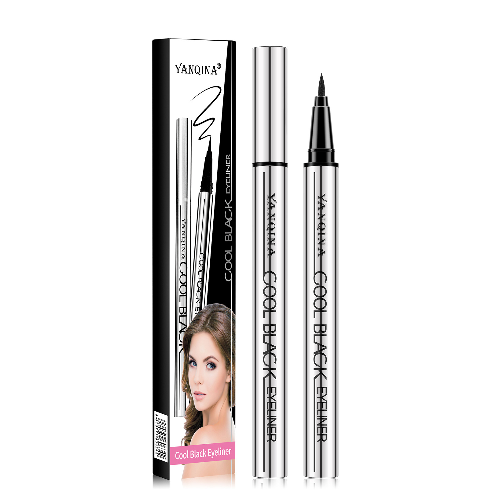YANQINA Schwarzer, glatter, silberner Schlauch, schnelltrocknend, wasserfest, schweißfest, wischfest, ultrafeines Eyeliner-Stift-Make-up_voghion.com