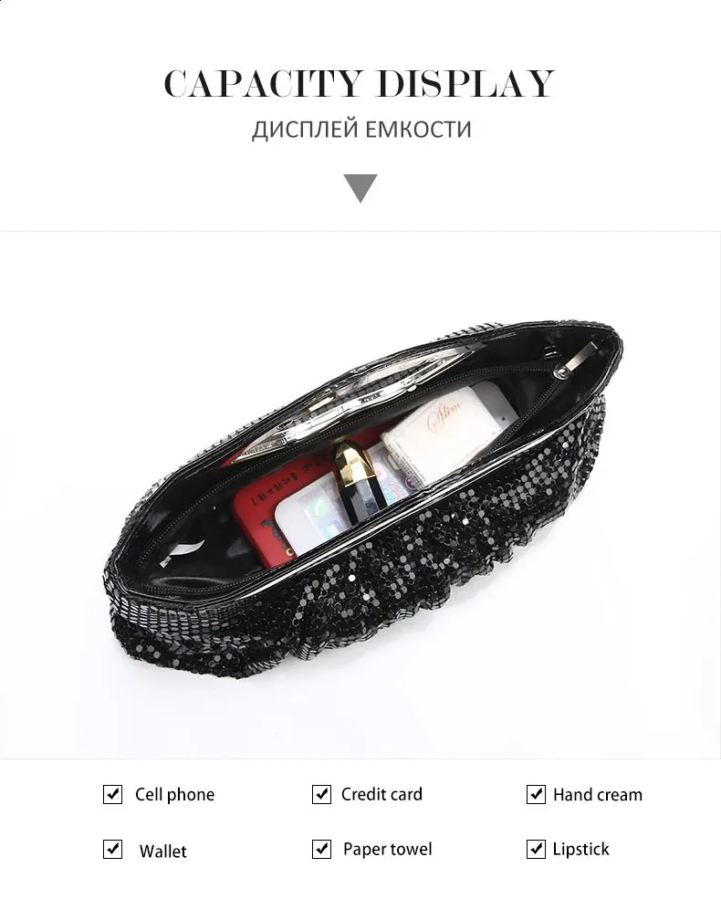 Womens Purse And Handbag Black Gold Sier Evening Sequin Shoulder Bag Female Wedding Clutch 240820_voghion.com