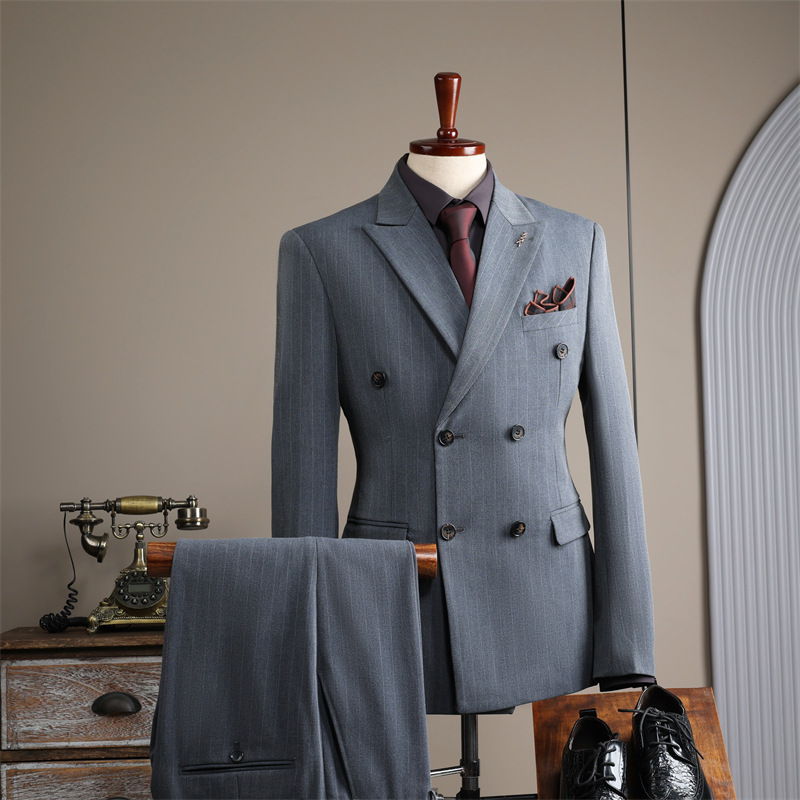 Terno azul trespassado masculino, roupa formal, terno de padrinho de casamento, terno casual de negócios para homens_voghion.com