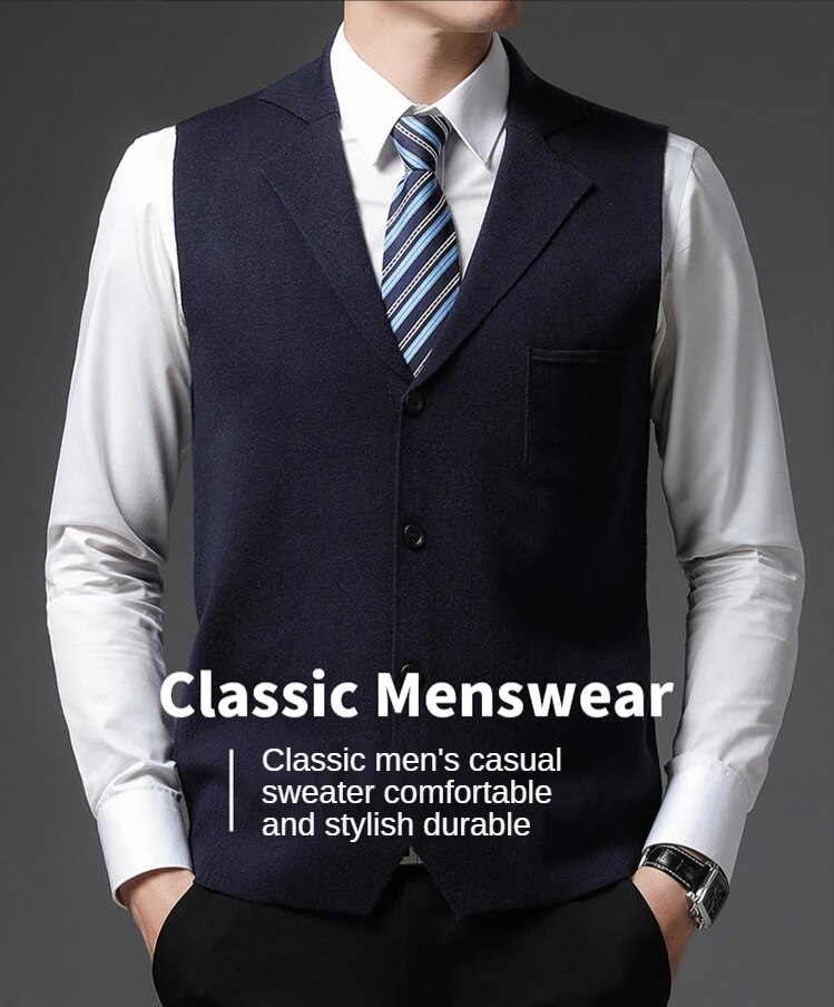 Level 4 Super Anti-pilling Top Grade Pleuche New Autum Lapel Fashion Brand Knit Cardigan Casual Korean Sweater Vest_voghion.com