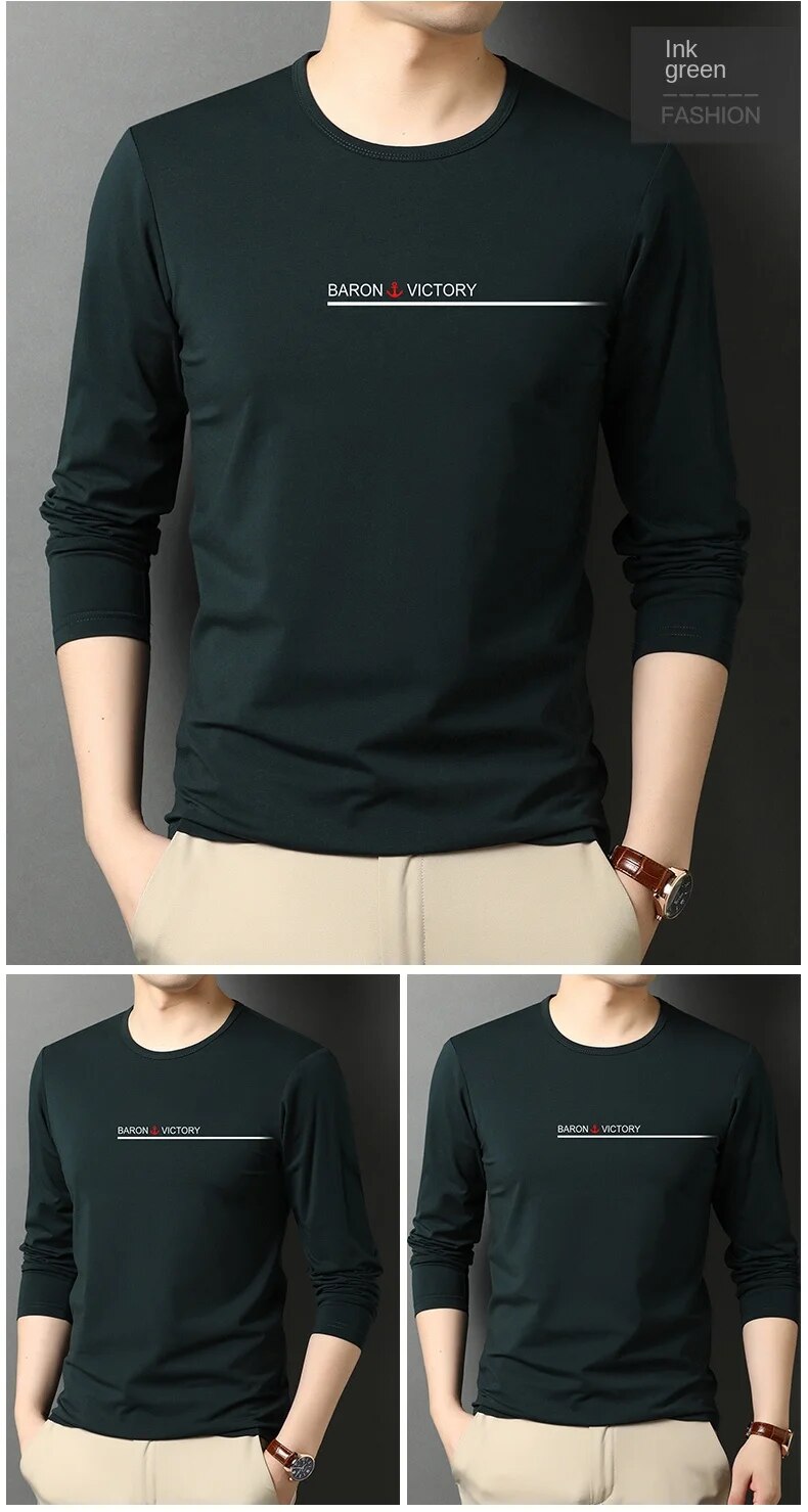 Topkwaliteit 95% katoen Designer Nieuw modemerk T-shirt Heren T-shirt Effen Trendy Lange mouwen Tops Casual Heren_voghion.com