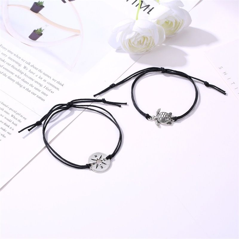 foot Decoration Retro Simple String Bracelet Creative Compass Turtle Two-piece Anklet_voghion.com
