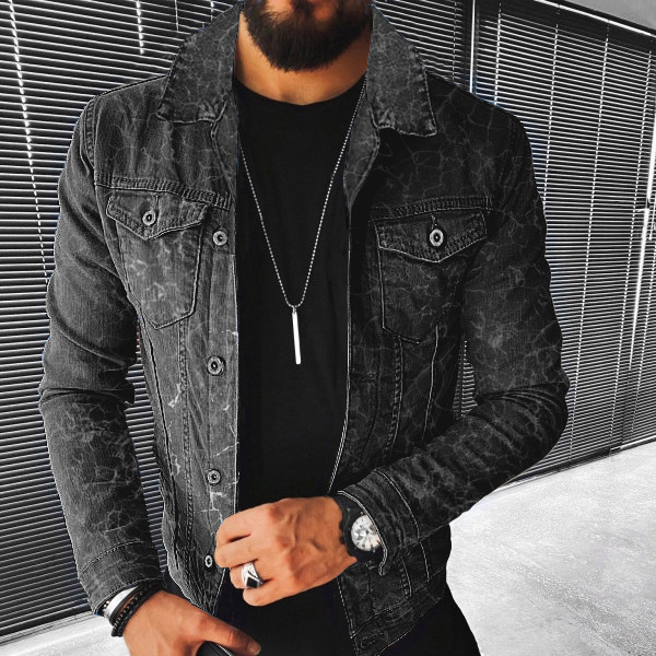 Vêtements pour hommes veste automne et hiver mode imprimé en détresse imprimé veste en jean hommes_voghion.com