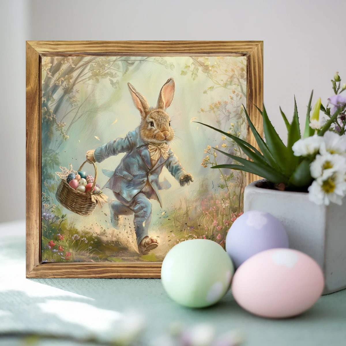 Rustic Rabbit & Eggs Wooden Sign - 8x8" Farmhouse Wall Decor. Charming Easter Accent For Bedroom, Kitchen Or Bathroom_voghion.com