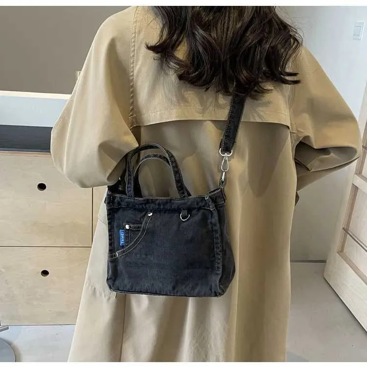 Borsa a tracolla in denim da donna grande borsa a spalla moda_voghion.com