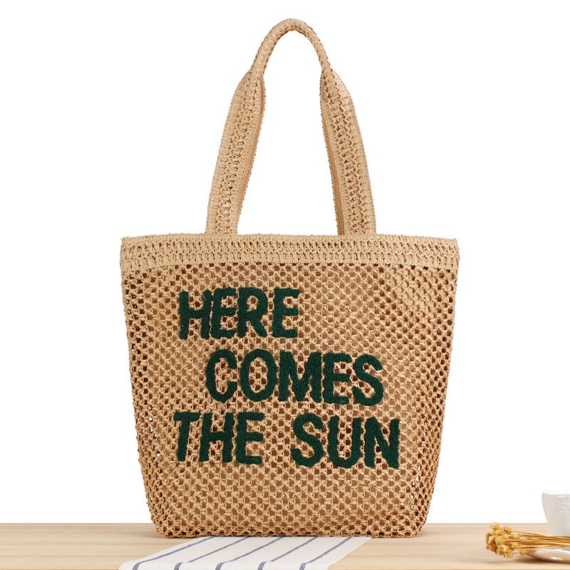 Gewebte Tasche mit großer Kapazität Buchstabenmotiv, neue modische Umhängetasche für den Weg zur Arbeit, Nischen-_voghion.com